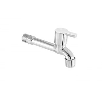 Laysan Mark Stainless Steel Brass Long Body Tap with Foam Flow, Bathroom Bib Cock Tap for Kitchen with Mirror Polished Wall Flange & Teflon Tape (Standard; Silver) - Pack of (1)