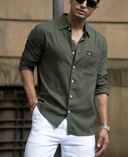 Image of IndoPrimo Men's Regular Fit Cotton Casual Shirt | Premium Solid Full Sleeve Shirt