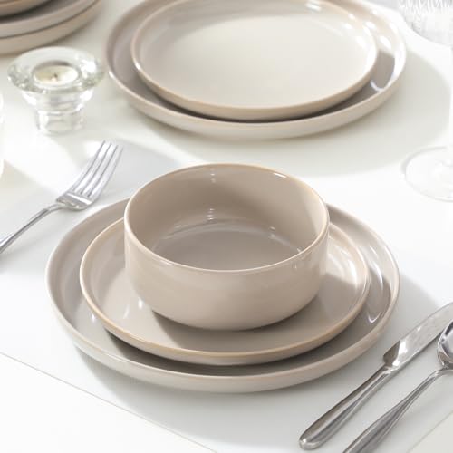 vancasso PLAYA Plates and Bowls Sets,12 Pieces Grey Dinnerware Sets for Kitchen,Reactive Glaze Dishes Set for 4,Dishwasher and Microwave Safe - Image 5