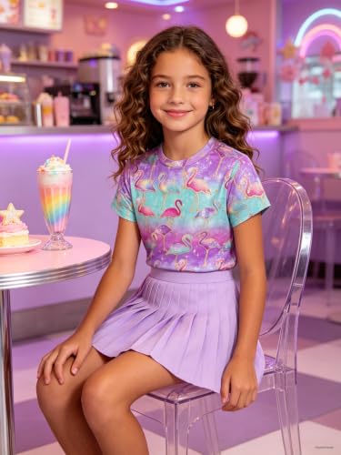 Image of ENLACHIC Girls Teens Pink Flamingo Printed Summer Short Sleeve T-Shirts Cute 3-16 Years