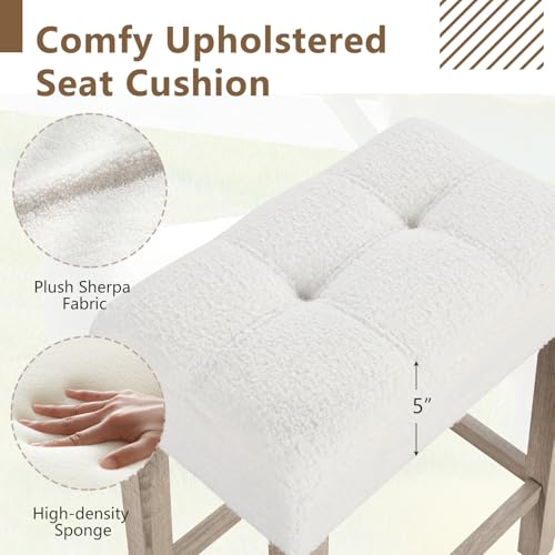 Image of Giantex Sherpa Bar Stools Set of 4, 24 inch Counter Height Kitchen Bar Stools with Cushioned Seat, Footrest, Solid Rubber Wood Legs, Farmhouse Upholstered Barstools for Kitchen Island
