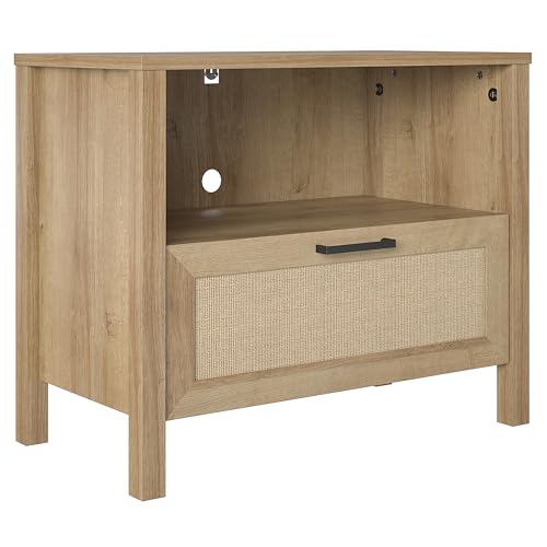 Novogratz Shay 1-Drawer Nightstand, Natural with Faux...