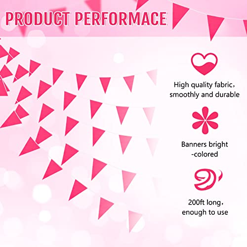 Image of Tatuo 200 Feet Solid Pennant Banners Flags String Triangle Hanging DIY Bunting Flags Party Decorations for Grand Opening Party Banners for Kids Birthday, Shops (Pink)