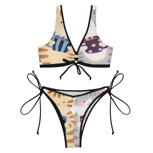 Bikini triangle réglable beige à nouer devant pour un ajustement parfait à la plage - 4