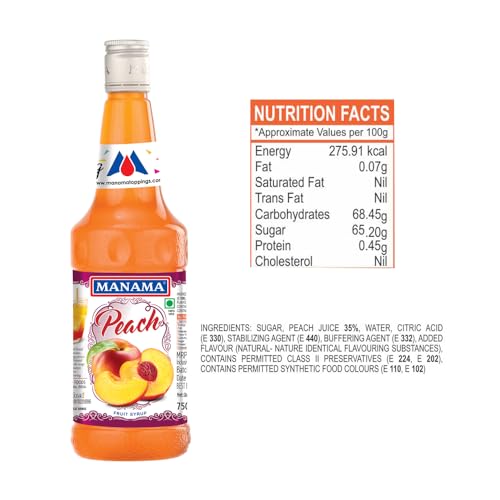 Image of Manama Peach Fruit Syrup | Mixer for Mocktails, Cocktails, Drinks, Juices, Beverages | Non Alcoholic Mix 750ML Bottle