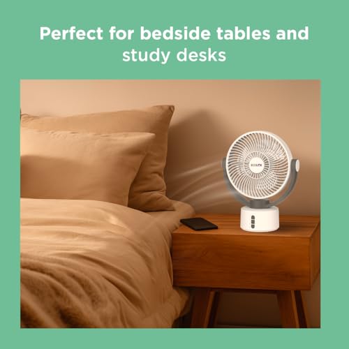 Image of EcoLink Spin Smart Personal Fan (White Grey) | Compact Desk Fan | Powerful Airflow | USB Rechargeable | Quiet Cooling for Home & Office | Pack of 1