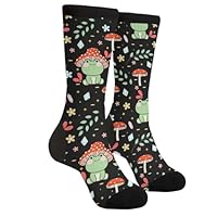 Green Frog Mushroom Funny Novelty Socks Unisex Crazy Crew Dress Socks