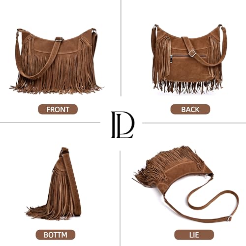 Image of Fringe Hobo Bags for Women Vintage Suede Crossbody Bag Hippie Western Cowgirl Purses Tassel Shoulder Bag