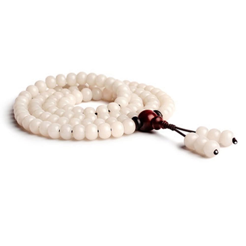 TBDdsd Prayer bead bracelets, White Jade Bodhi Root Multi-Circle Bracelet Necklace 108 Mala Rosary for Prayer Meditation Yoga (Color : Wit)(Wit)