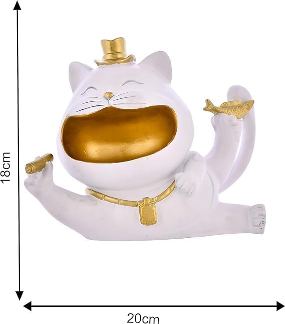 Generic Shailja enterpirse Cat with Hat Statue for Storage Purpose for Home Decor Showpiece Figurine, Standard, White image 4