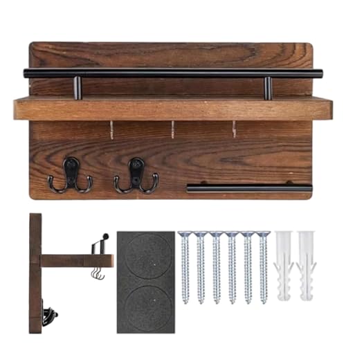 Soporte de pared para llaves, colgador decorativo retro de madera, soporte para llaves de entrada con gancho flotante, organizador de pared con función de almacenamiento para abrigo, correo, sombrero