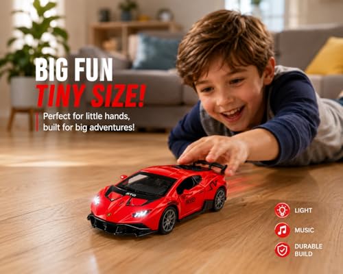 Image of 1:36 Scale Lamborghini Huracan STO Die-Cast Car - Alloy Pull Back Toy Vehicle with Openable Doors, Realistic Detailing Sports Car Model for Kids, Boys & Collectors 【Yellow】