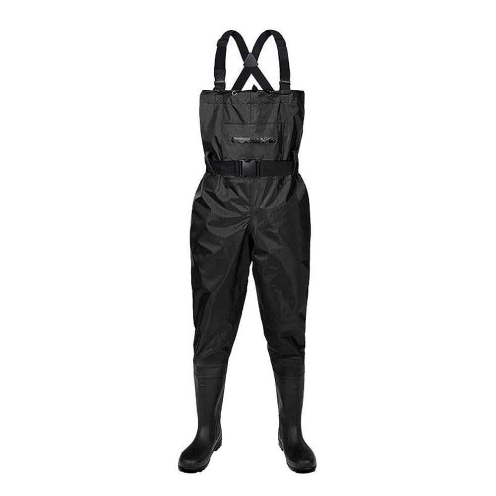 ENEN Waders Trampolieri da Pesca con Stivali da Pesca, Impermeabile Traspirante in Nylon Petto Trampolieri Salopette Regolabili per Uomo Donna Pescatore (Nero,41)