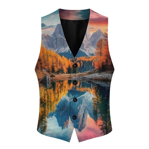 Dolomites in Italy Autumn Scene Men's Formal Suit Vest for Business Formal Or Casual Dress Waistcoat Wedding4