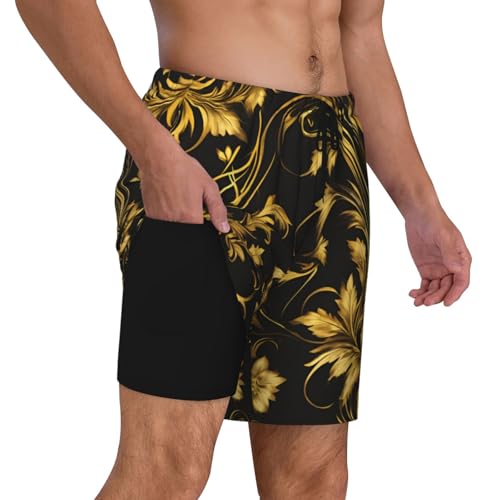Gold Black Print Men Stylish Functionality Swim Trunks Breathable Beach Shorts Surfing Gym Fishing3