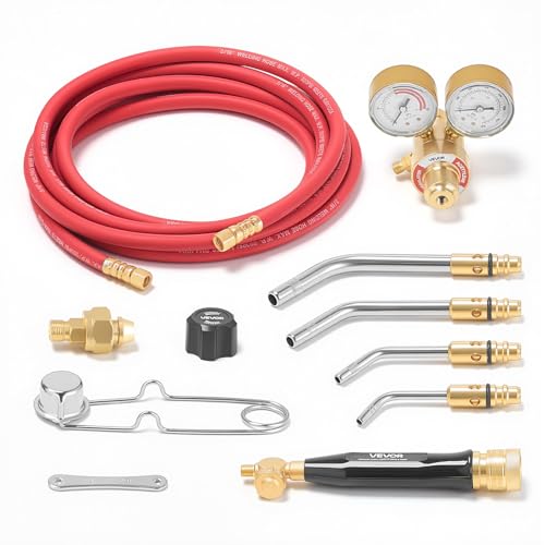 Image of VEVOR Air Acetylene Torch Kit, Acetylene Gas Welding Tool with 11.8FT Rubber Hose, 4 Welding Tips & CGA200 Regulator, Swirl Frame Gas Brazing Torch Kit for Home DIY and Industrial Metalworking