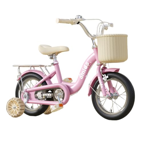Bxzzuis子供用自転車12/ 14 /16/ 18 / 20インチ可愛いレトロキッズバイク 低学年 高炭素鋼素材 軽量 手編み藤前かご 取り外し補助輪 キックスタンド 女の子 男の子 お祝いお誕生日 (ピンク(ブラック タイヤ),18インチ) [並行輸