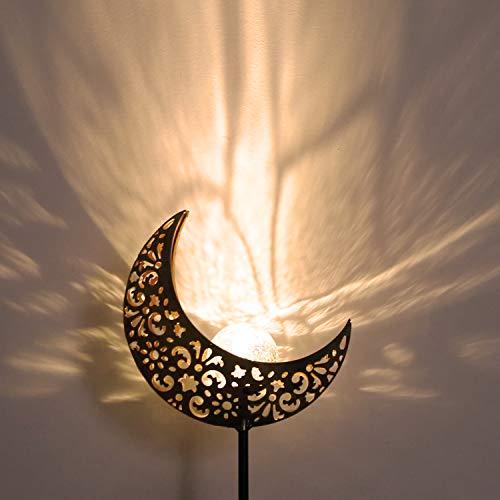 ATHLERIA Garden Solar Lights Outdoor Decorative, 2 Pack Crackle Glass Ball Solar Light with Moon Hollowed-Out Metal, Waterproof Solar Powered Lighting for Lawn, Pathway, Patio, Yard - Thumbnail 5