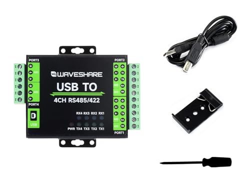 Waveshare Industrial Isolated USB to RS485/422 Converter, Original FT4232HL Chip, Supports USB to 2-Ch RS485 + 2-Ch RS485/422, Wall-Mount & Rail-Mount Support