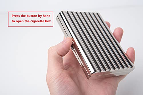 Image of Retro Metal Cigarette Case - Portable Pocket Box for Women and Men, Double Sided Spring Clip Open, Holds 18 Regular Size 100mm Cigarettes (Silver)