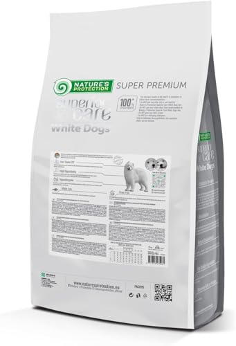 Nature's Protection Superior Care White Dog Glutenfrei Getreidefrei Trockenhundefutter Für alle Größen von Jungen Hunden mit hellem Fell, Weißfischmehl Größere Brocken 4kg.