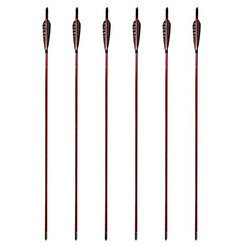 6Pcs Gorgeous Painted 33.5" Wooden Arrows Eagle Feather Fletching Traditional Target Arrows for Recurve Bow or Longbow Hunting Target Practice, Red Brown - Thumbnail 3