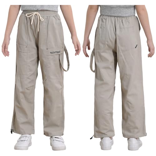 Boys Girls High Waist Straight Wide Leg Pants Baggy Cargo Trousers Joggers Sweatpants