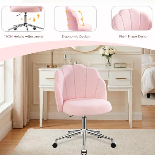 Vanity Chair for Makeup Desk with Back &Wheels, Comfy Office Chair for Bedroom, Height Adjustable&Easy Assembly, Pink image 1