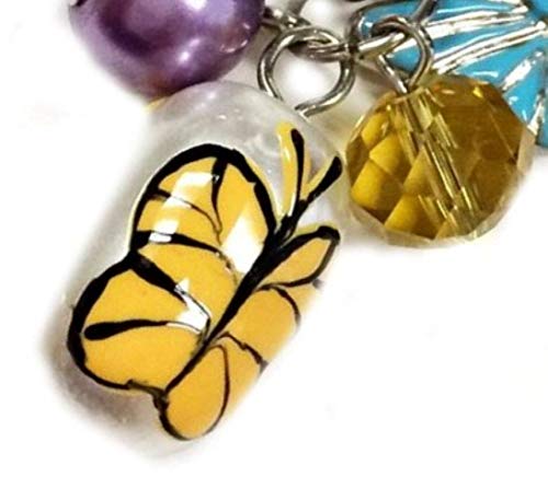 Linpeng Ne-3050B Fiona Hand Painted Butterfly And Flower Glass Bead, Crystal Pearl Beads, Butterfly Charms Necklace And Earrings Set, Yellow #TOP3