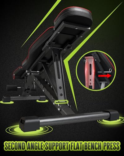 YOLEO Banco de pesas ajustable, 880 libras, banco de pesas plegable de 90 grados con barra de prensa de banco y cabezal extendido, banco de entrenamiento inclinado y declinado para gimnasio en casa - imagen 5