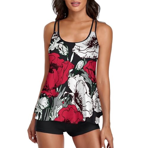 Maillot de bain tankini élégant motif floral rouge et blanc haute qualité