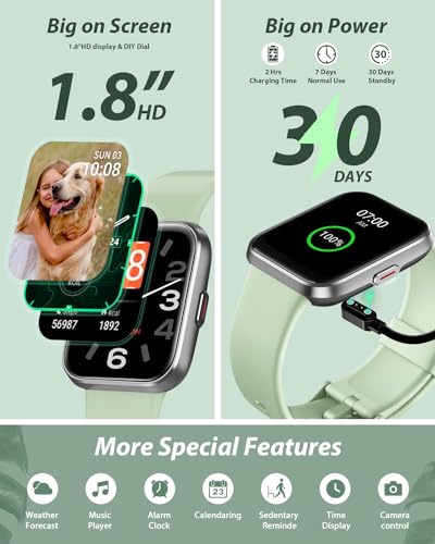 Image of Tensky Smart Watch for Men Women(Call Receive /Dial), Alexa Built-in, 1.8 inch Touch Screen Fitness Tracker with Heart Rate Sleep Tracking, 100 Sports Modes, 5ATM Waterproof Smartwatch for Android iPhone