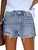 GRAPENT Women's Casual High Waisted Ripped Stretchy Denim Cut Off Hot Short Summer Jean Shorts Aged Blue X-Large Size 16 Size 18