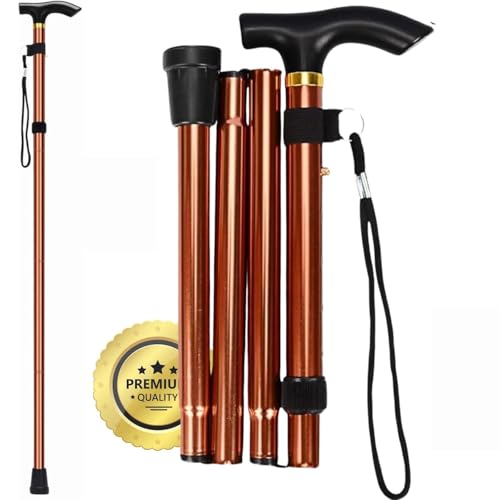 Imagen de OrtoPrime Bastón Plegable para Mayores Bastón Extensible Bastones Plegables Bastones ortopédicos Bastones para Mayores Bastones para Caminar Mujer Y Hombre Bastón Anciano Cobre