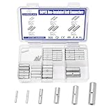 50PCS Non Insulated Butt Connectors 24-8 AWG,Uninsulated Crimp Wire Connectors Electrical Seamless Crimping Terminals,Bare Copper Crimp Splice Terminal for 22,20,18,16,12,8 Gauge Wire