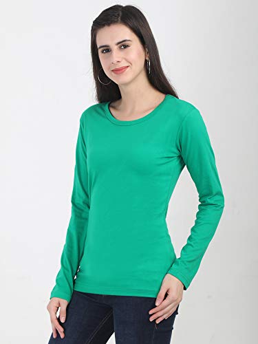 Image of FLEXIMAA Women's Cotton Plain Round Neck Full Sleeve T-Shirt
