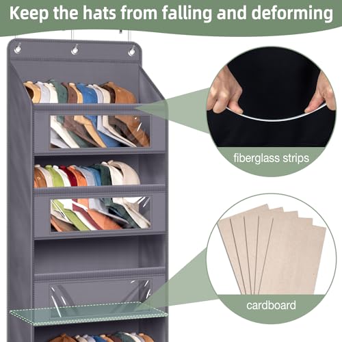 Aooda AD-084-GR Over The Door Hat Organizer For Baseball Caps, Clear Deep Pockets Hat Rack thumb #3