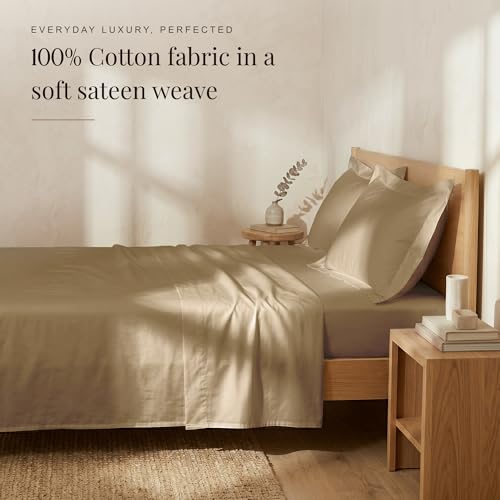 Image of Huesland 300 TC 100% Pure Cotton Luxe Soft Touch King Size Bed Sheet Cotton with 2 Pillow Covers - Luxury Collection | Sand Dune | 108 x 108 inches