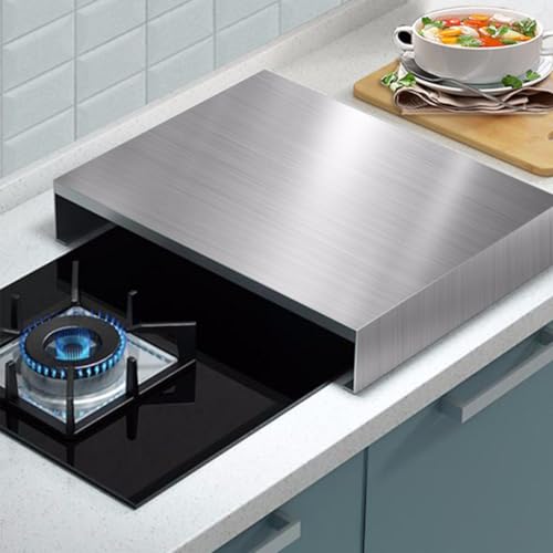 QSTGX Gas Stove Cover Board Countertop Stainless Steel Top Multi-Functional Kitchen Shelving Unit Non-Slip Feet(D-3.0 MM,50x80x7 cm)