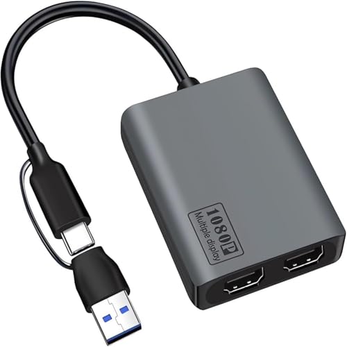 USB 3.0 to HDMI Splitter Extended Display Dual Monitors, USB 3.0-A/C to Dual HDMI Adapter 4K 30Hz+1080p60Hz for M-acBook/M-acBook Pro Air Dell (MST Support MacOS/Windows)