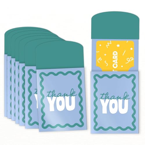 Big Dot of Happiness Teal Green and Yellow Wavy Thank You Gift Card Holders with Envelopes, Cash Money Holders and Gift Card Sleeves, Retro Stationery Nifty Gifty Pack - Set of 8