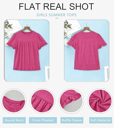 Image of Ebifin Girls Short Sleeve Tops Kids Peplum Babydoll T Shirts Tees 4-15Y | Girls T-Shirts, Crew neck Short Sleeve Shirts, Casual Tunic Tops, Cute Blouses, Summer Tees, Ruffle Hem, Loose fit