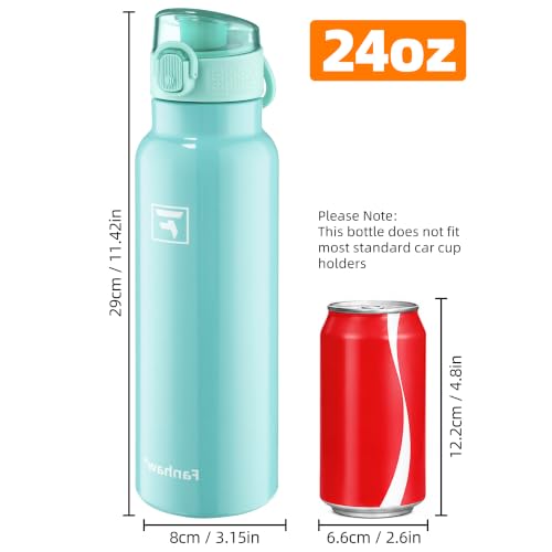 Image of Fanhaw 24 oz Insulated Water Bottle with Soft Silicone Spout Lid, Leakproof Stainless Steel Vacuum Bottle for School, Sports& Daily Use, Kids, Teens& Adults, Back to School Essentials (Tif Blue)