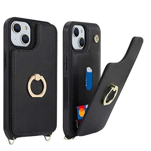 Image of for iPhone 14 Plus Case with Card Holder and Strap for Women,Crossbody Lanyard,RFID Blocking,Stand Ring Kickstand,Snap Clasp,Phone Wallet Cases 6.7 inch(Black)