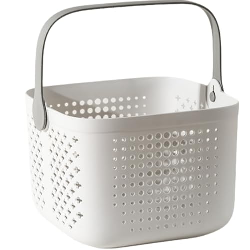 Bivoyud かご バスルーム収納バスケット 風呂かご 手で提げる シェルフバスケット バスバスケット 浴室用 収納ボックス 手提げ バス用品収納 水切り 温泉 ポーチ 化粧品入れ 小物収納 通気性 大容量 持ち手 持ち運び (ホワイト)