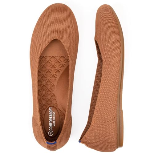 Image of Frank Mully Women's Ballet Flats Round Toe Walking Flats Slip On Work Shoes Knitted Flats Shoes for Woman Soft Lightweight
