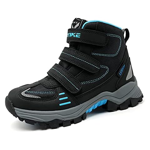 Boys&Girls Hiking Boots Kids Outdoor Sports Shoes Climbing Sneaker Comfortable Non-Slip Snow Shoes Hiker Boot Antiskid Steel Buckle Sole Black 12 UK Child Cover