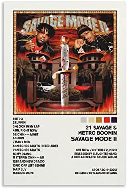 BICHI 21 Savage Poster Savage Mode II Album Cover Posters Canvas Art Poster And Wall Art Picture Print Modern Family Bedroom Decor Posters 08x12inch(20x30cm)