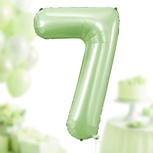Image of KatchOn Giant Sage Green 7 Balloon Number - 40 Inch | 7th Birthday Decor