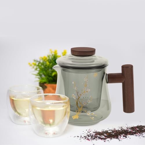 Tetera de vidrio con mango de madera que no quema para servir té seguro 6